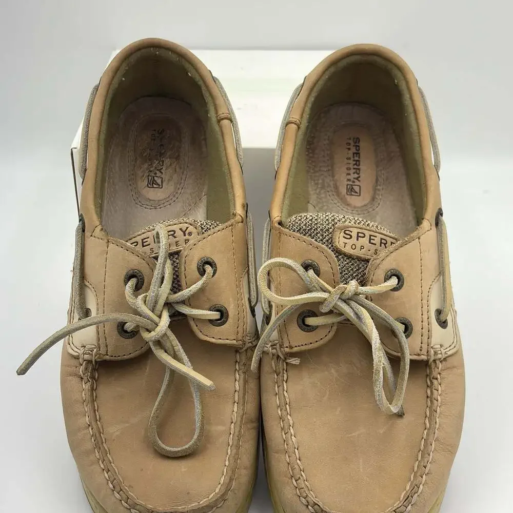 Sperry Top Sider Shoes Mens Size 9 Brown Leather Canvas Boat Shoes Loafers